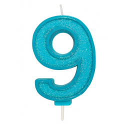 Candle blue sparkle number 9