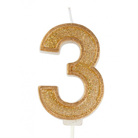 Candle gold sparkle number 3