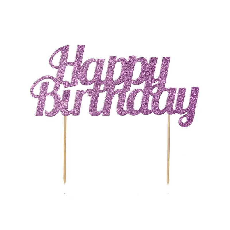 Happy Birthday cake topper pink glitter