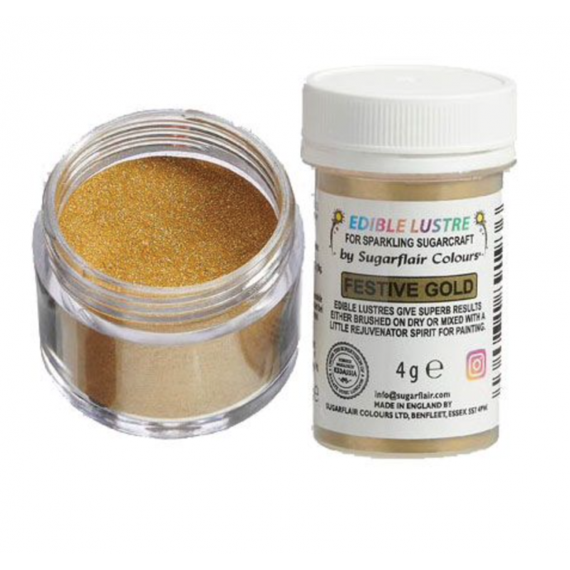Sugarflair - Colorant alimentaire en poudre doré festif, 4 g (sans E171)